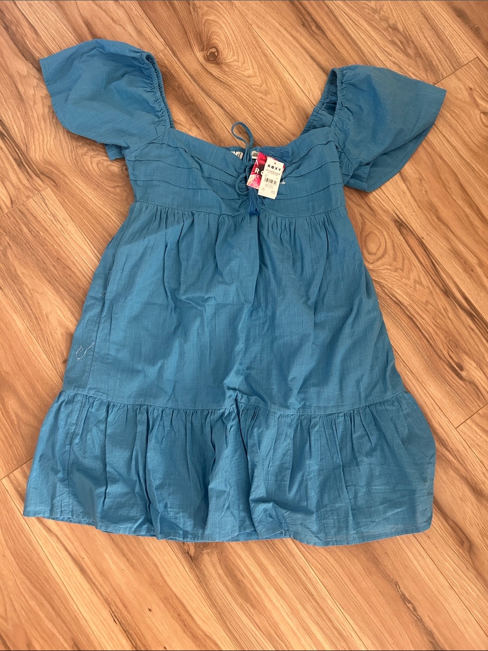 Roxy Blue Cotton Puff-Sleeve Casual Dress